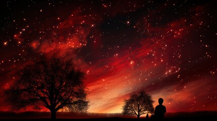 Wall Mural - Silhouettes Young Boys Watching Fireworks ,Bright Background, Background Hd
