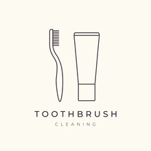 Toothbrush Healthy Dental Mouth Protect Line Logo Design Vector Graphic