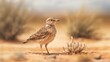 AI generated illustration of a small Javan lark 
bird perched atop a sandy surface