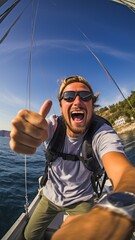 Wall Mural - Diving into the sea from a sailing boat, happy friends.