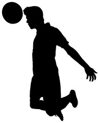 Poster - Digital png illustration of silhouette of male footballer with ball on transparent background