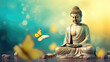 Glowing golden buddha in nature background
