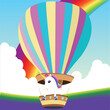 Unicorn in the hot air balloon rainbow vector