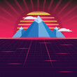 Retro 80 90 s mountain style background vector 