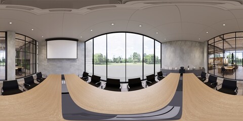 Wall Mural - 3d illustration spherical 360 vr degrees, a seamless panorama of the room and office. interior design 3D rendering.reception in a modern panoramic office