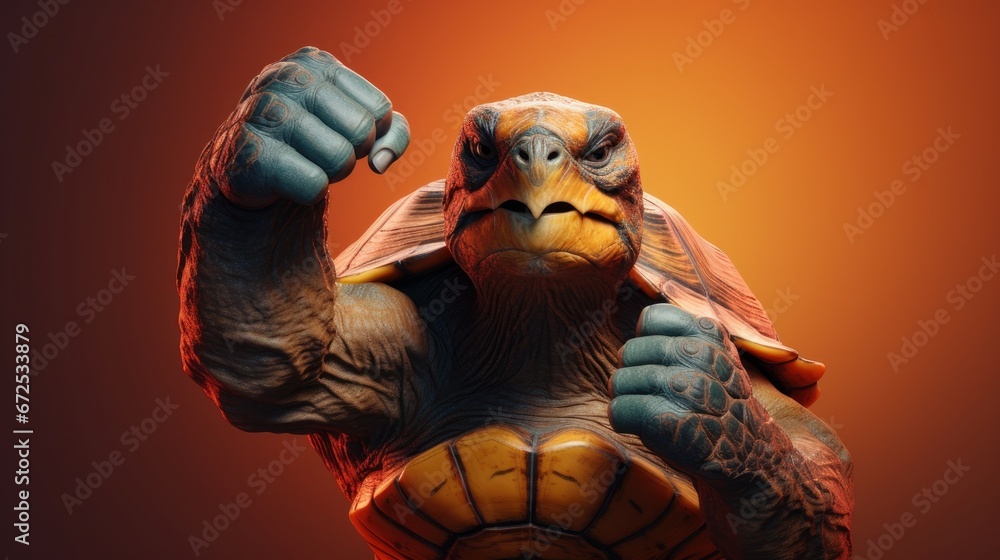 Muscle turtle gesture fist pump, Mutant turtle showing fighting pose on ...