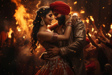 Poster - Young indian punjabi couple celebrating traditional festival.