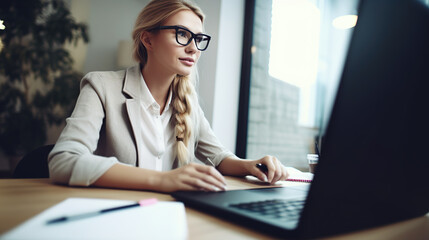 Wall Mural - business woman working on laptop