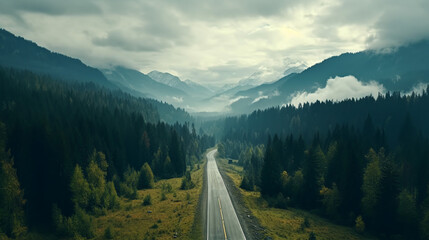 Beautiful rainy forest. Colorful top view.
Beautifully mountain road. Landscape view