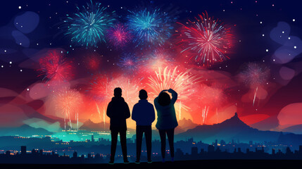 People celebrate the New Year 2024,firework on sky, illustration for a celebrity,generate ai