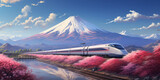 Future Shinkansen with Fuji backround generative ai
