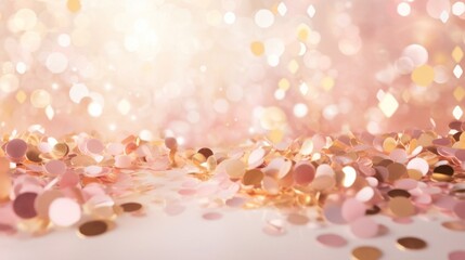 Wall Mural - Festive and light pastel soft pink and gold confetti party favors