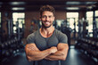 © Suralai - Muscular man posing in gym backdrop generativve ai