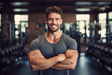 Muscular Man Posing In Gym Backdrop Generativve Ai