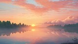 Fototapeta Zachód słońca - sunrise over lake  generated by AI