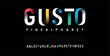 GUSTO Modern bright colorful font, alphabet letters and numbers
