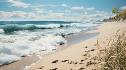 Canvas Print - Calm sea coast with beautiful wind waves