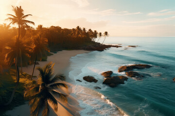 Silhouette of palm trees Beautiful sunset on the tropical sea beach background for travel in holiday relax time.