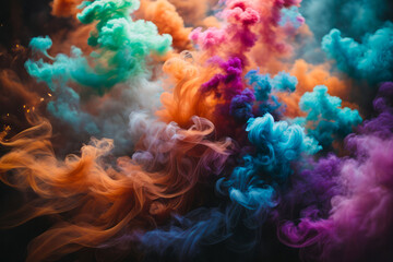 Wall Mural - Explosion of colored powder on black background. Abstract colored background