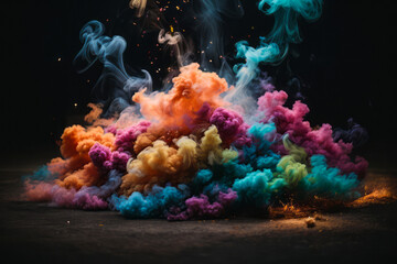Wall Mural - Explosion of colored powder on black background. Abstract colored background