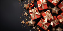 Gold Gift Box And Stars Christmass Banner