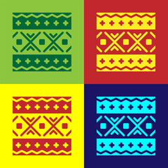 Wall Mural - Pop art Ukrainian ethnic pattern for embroidery icon isolated on color background. Traditional folk art knitted embroidery pattern. Vector