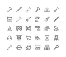 Construction And Tools Icon Set. Line Style Icons. Editable Stroke