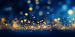 Golden abstract bokeh on blue background. Celebrating Christmas, New Year or other holidays.