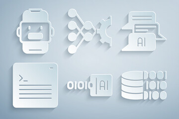 Sticker - Set Binary code, Chat bot, Web developer programming, Neural network and icon. Vector