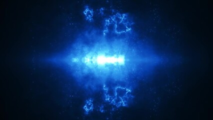 Wall Mural - abstract 4k seamless loop background with glowing blue energy lights and sparkling flying particles