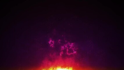 Wall Mural - abstract 4k seamless loop nebula background with glowing red fire lights and sparkling flying partic