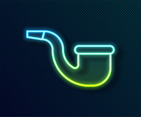 Poster - Glowing neon line No pipe smoking icon isolated on black background. Dont smoke. Tobacco pipe. Vector