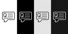 Set Line Speech Bubbles With Question Icon Isolated On Black And White, Transparent Background. FAQ Sign. Chat Speech Bubble And Chart. Vector