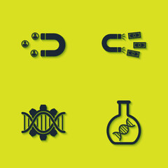 Sticker - Set Customer attracting, DNA research, search, Genetic engineering and Magnet with money icon. Vector