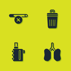 Sticker - Set No smoking, Lungs, Electronic cigarette and Trash can icon. Vector