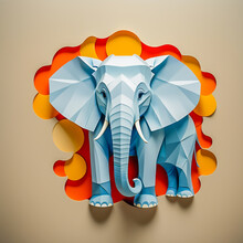 Elephant Made Of Paper On The Abstract Background.