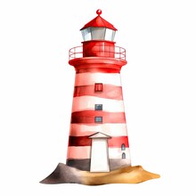 AI Generated Illustration Of A Picturesque Lighthouse On A White Background