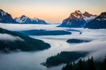 Canvas Print - snow covered mountains