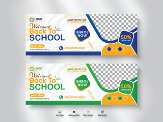 School education social media cover page layout & kids school admission web banner template design set. Admission web banner post or social media banner design.