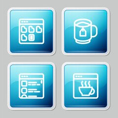 Wall Mural - Set line Browser files, Cup of tea with tea bag, and Software icon. Vector