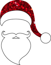 Santa Claus Hat. Vector Illustration Of Santa Face With Glitter. New Year Decoration. Christmas Sticker