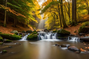 Sticker - waterfall in autumn forest