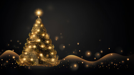 christmas background black with copy space and gold tree, xmas celebration background