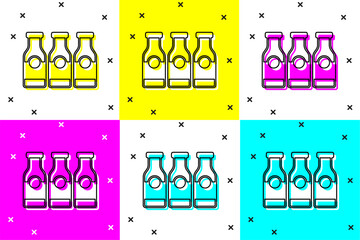 Wall Mural - Set Closed glass bottle with milk icon isolated on color background. Vector