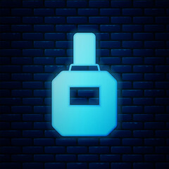 Sticker - Glowing neon Aftershave icon isolated on brick wall background. Cologne spray icon. Male perfume bottle. Vector