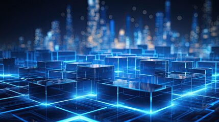 blue futuristic technology background with cubes. hi tech city