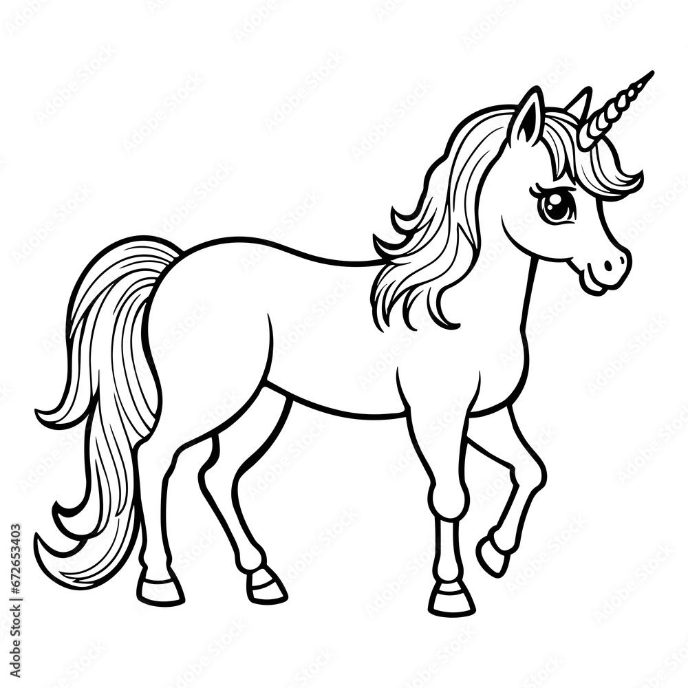 unicorn-coloring-page-outline-drawing-for-kids-stock-illustration