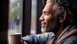 Fototapeta  - Man Indulging in Morning Coffee Beside the Window