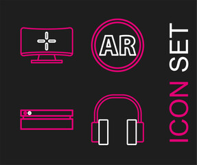 Canvas Print - Set line Headphones, Video game console, Ar, augmented reality and Computer monitor icon. Vector