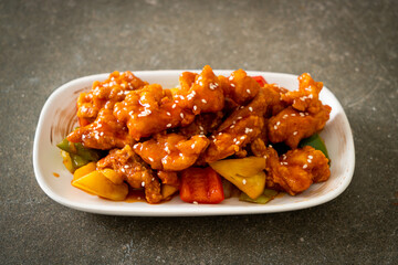 Wall Mural - fried crispy chicken with sweet and sour sauce